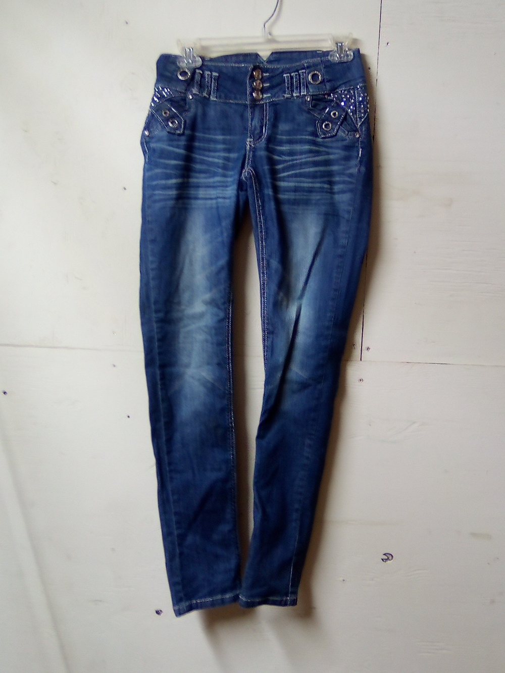 Clash Women's Dark Blue Skinny Jeans with Embellished Pockets ( Bag B )